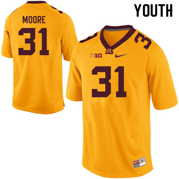 Youth #31 Kendall Moore Minnesota Golden Gophers College Football Jerseys Sale-Gold - Click Image to Close